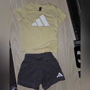 Adidas Mustard Tee and Charcoal Shorts Set